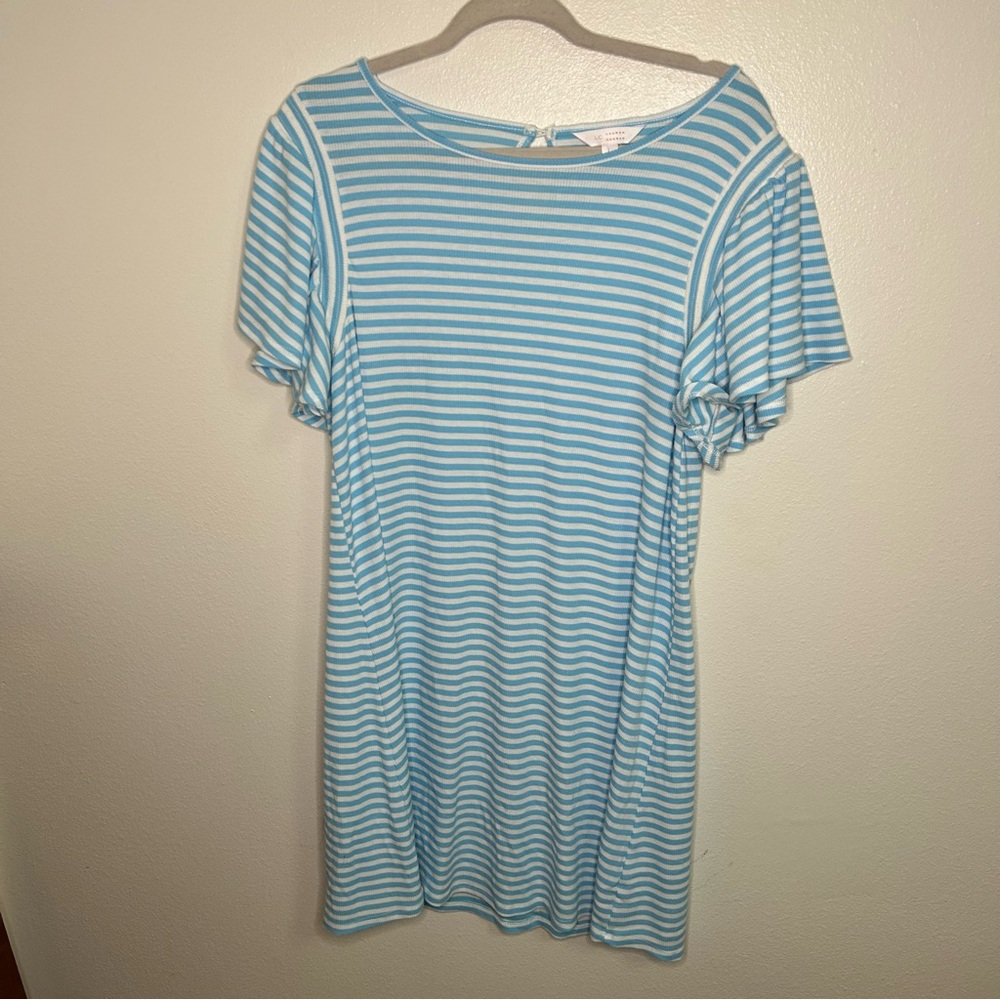 4/$10 Lauren Conrad ribbed striped ruffle sleeve dress